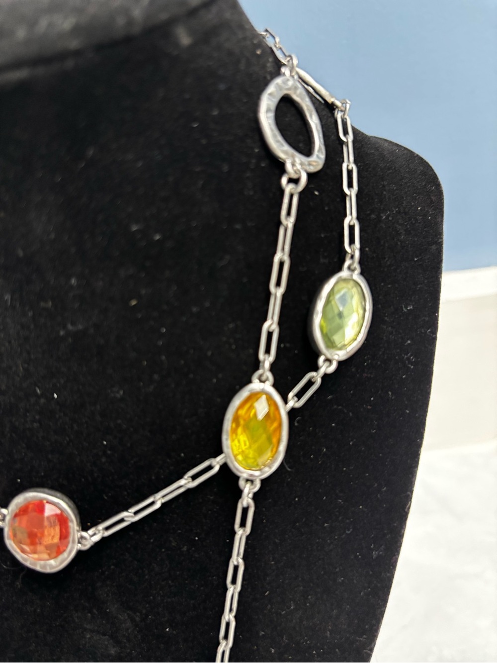 Vintage Lia Sophia Multi-Color Gemstone Station Necklace - Women Jewelry - Picture 4 of 6